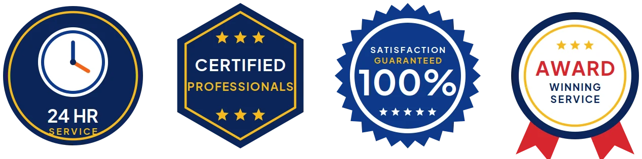 24 hour service, certified professionals, 100% satisfaction guaranteed, award winning service
